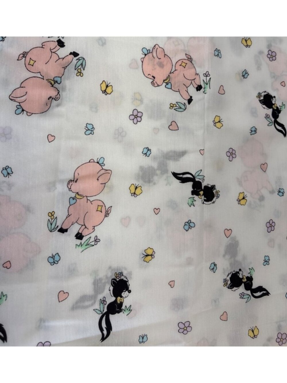 Precious Moments Fabric 1/2 yard x 44” Cotton Adorable Pigs Flowers Skunks Paste